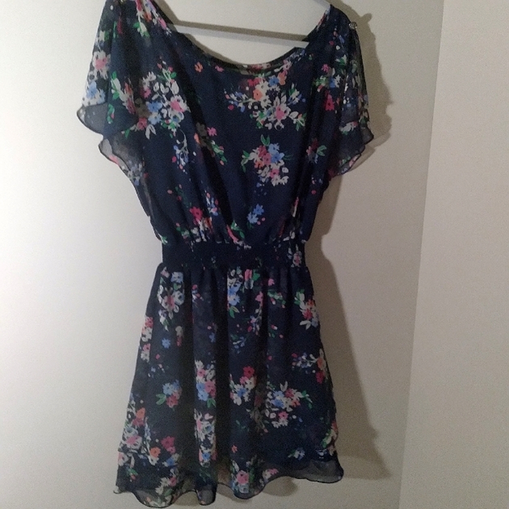 Express Sheer Dark Blue Floral Dress Flowy Soft Girl Whimsigoth Fairygoth Med. - Picture 3 of 16